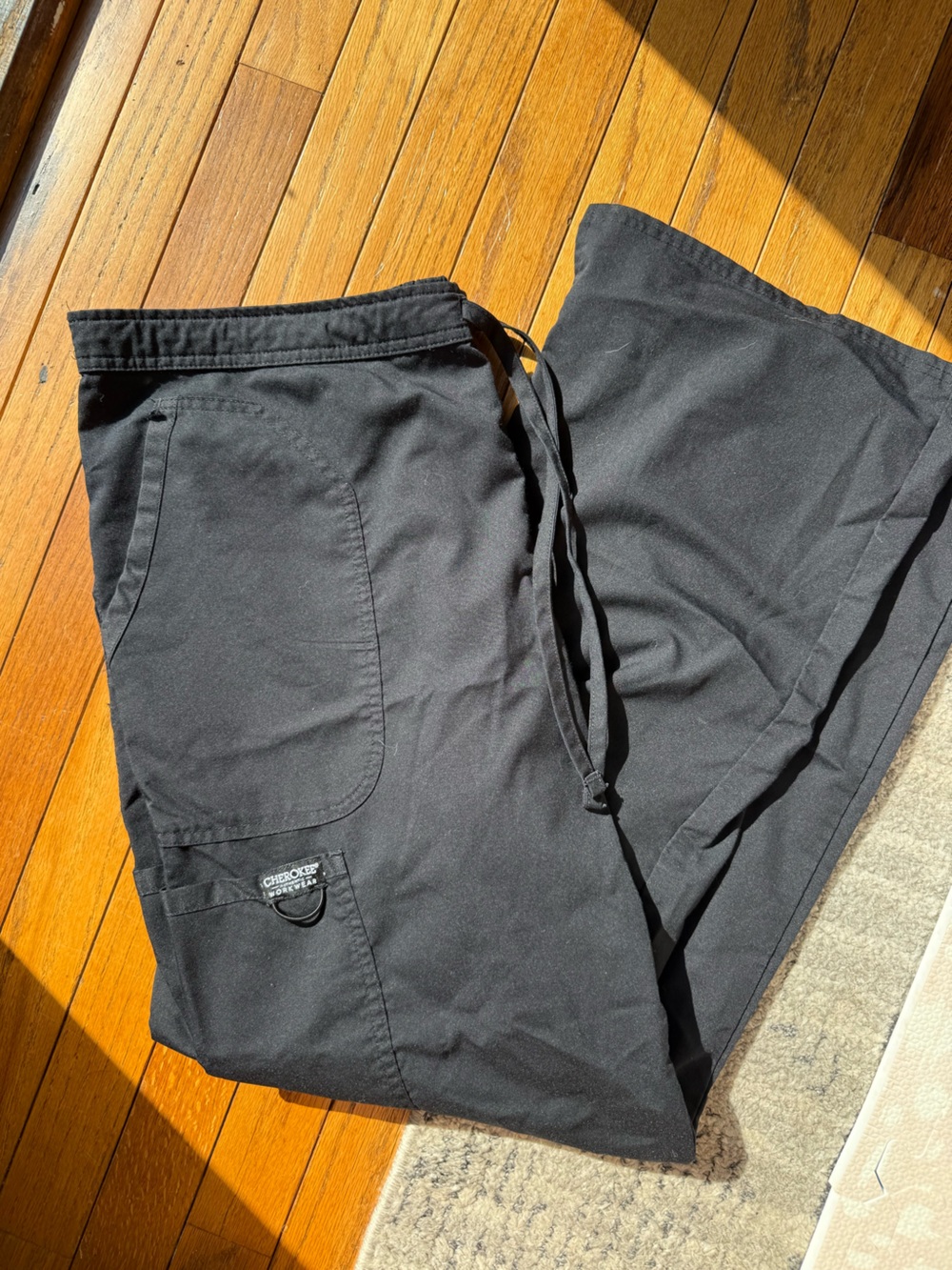 Women’s Black Cargo Drawstring Pants with Utility Pocket